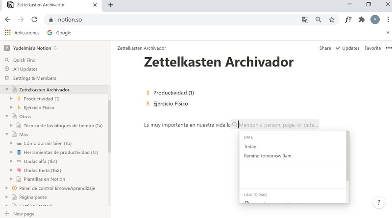 Cuadro de búsqueda para agregar referencias en Notion