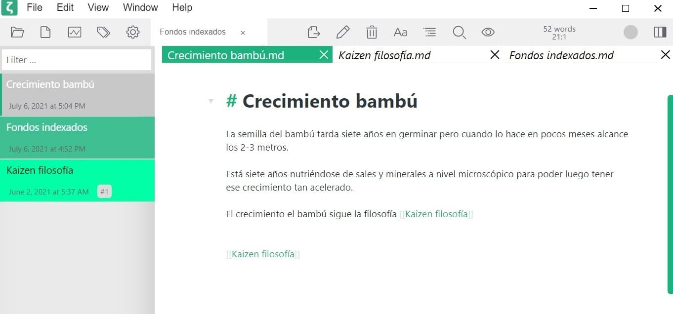 Nota crecimiento bambú de Obsidian migrada a Zettlr
