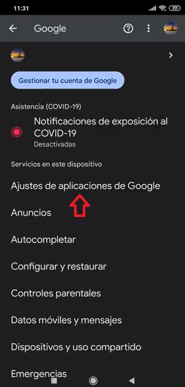 Ajustes de aplicaciones de Google