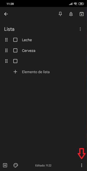 Botón de opciones - Tutorial Google Keep 2023 en español