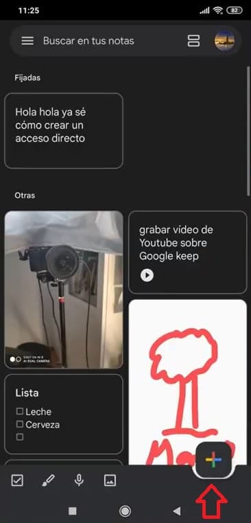 Botón para crear notas - Tutorial de Google Keep en Español