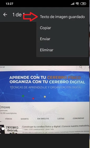 Opción Texto de imagen guardado