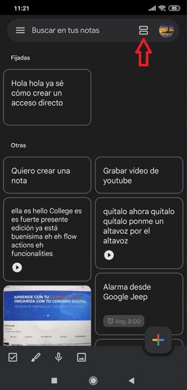 Vista de notas en mosaico - Tutorial Google Keep 2023 español
