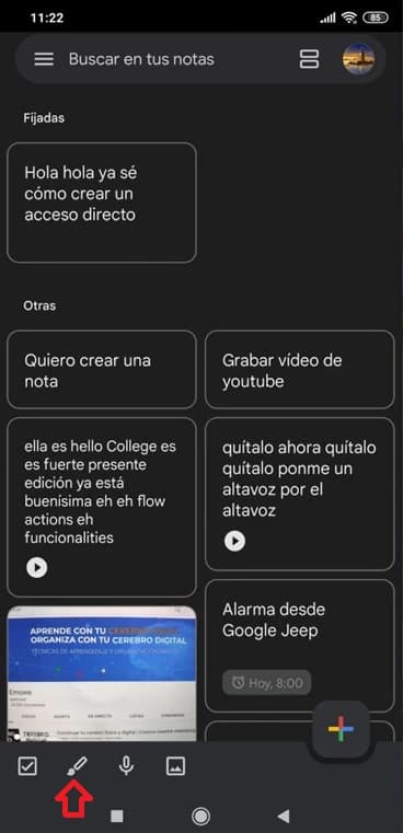 Botón para crear notas de dibujo