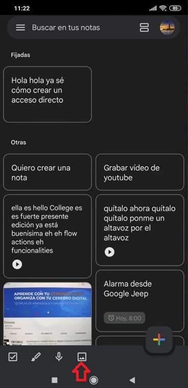 Botón para crear notas de imagen - Google Keep.