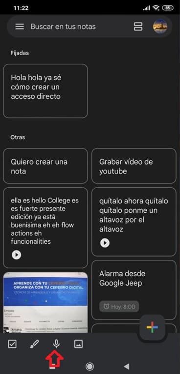 Botón para crear notas de voz en Google Keep