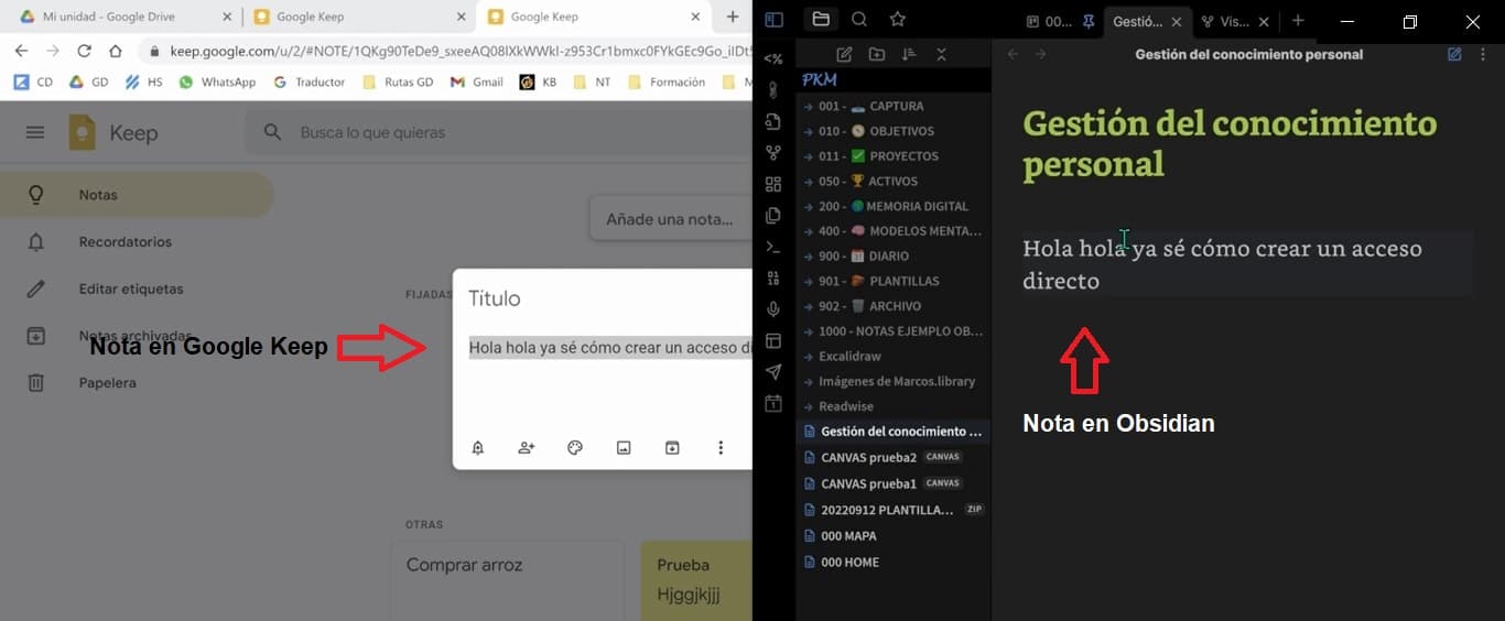 Nota de Google Keep copiada a Obsidian