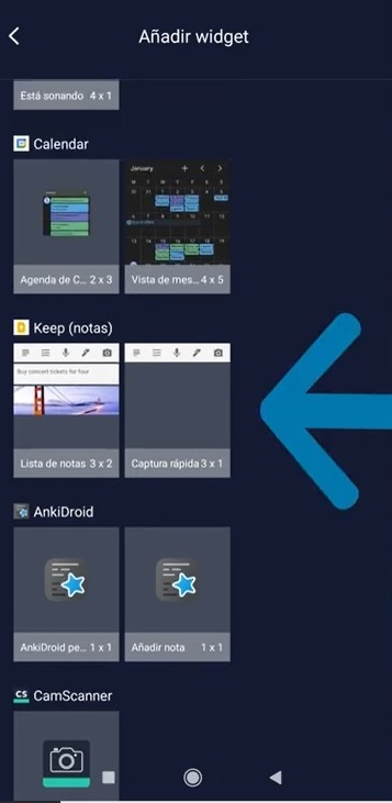 Widgets de Google Keep