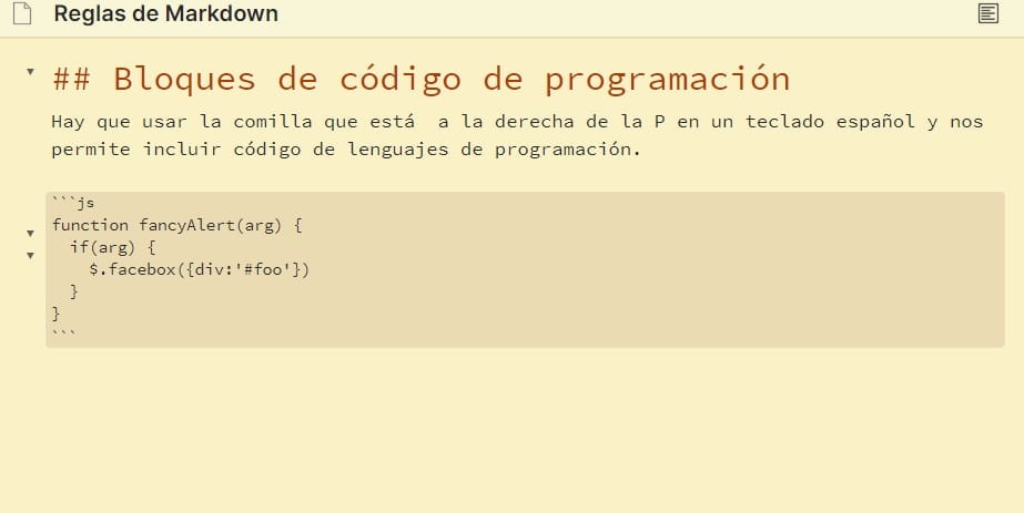 Bloque de código de programación - Vista edición